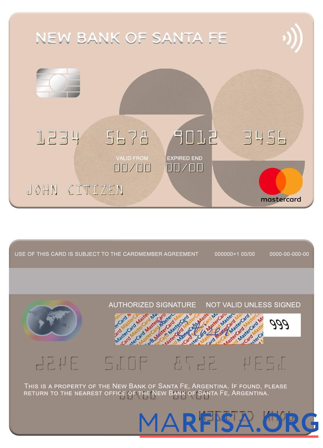Аргентина Новый Банковский of Santa Fe mastercard предпросмотр