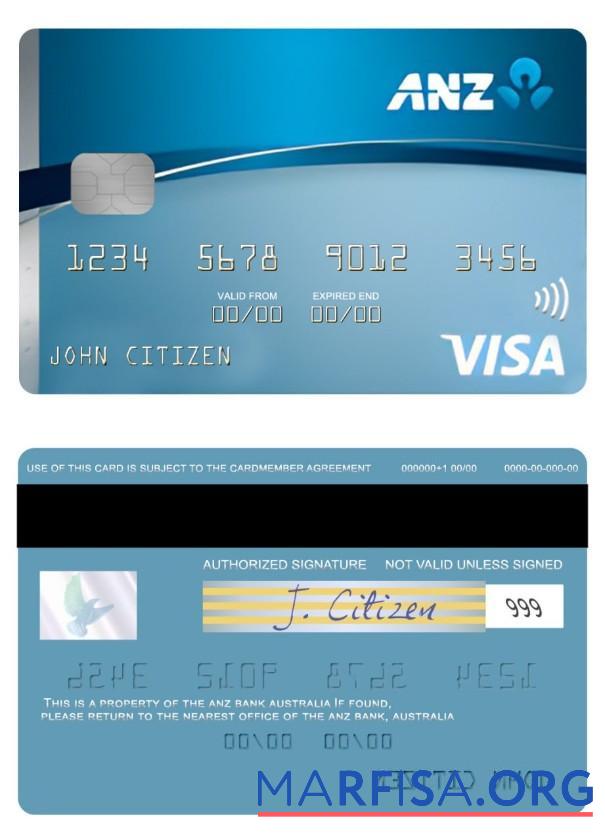 Австралия ANZ Low Ставка Кредит Виза Карта шаблон