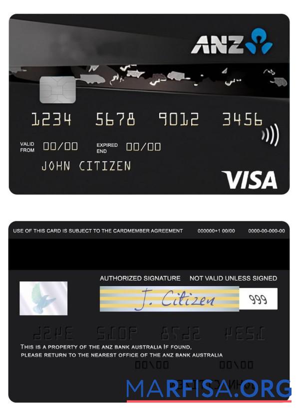 Австралия ANZ Rewards Black Кредит Виза Карта макет