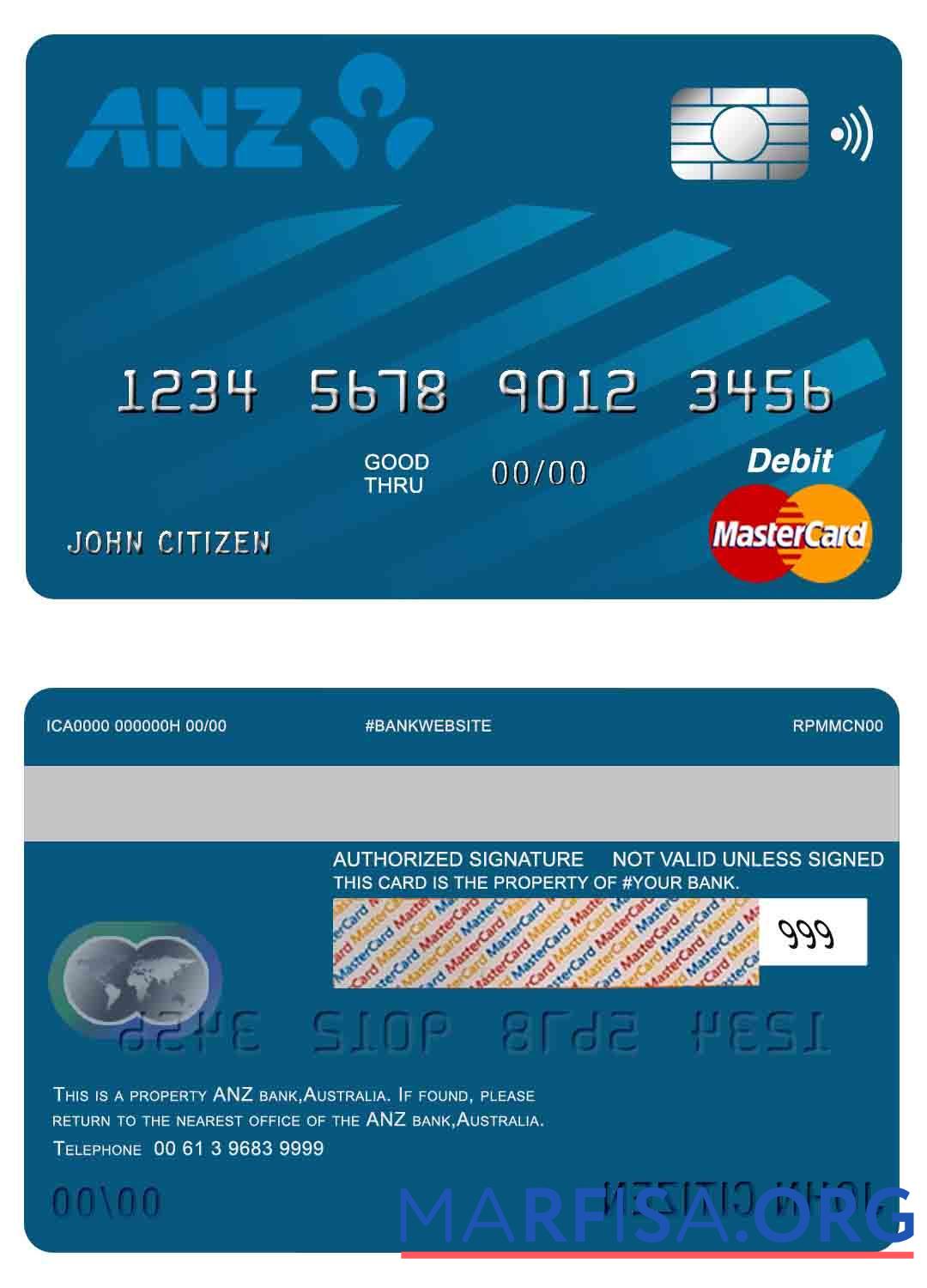 Австралия ANZ Банковский mastercard шаблон