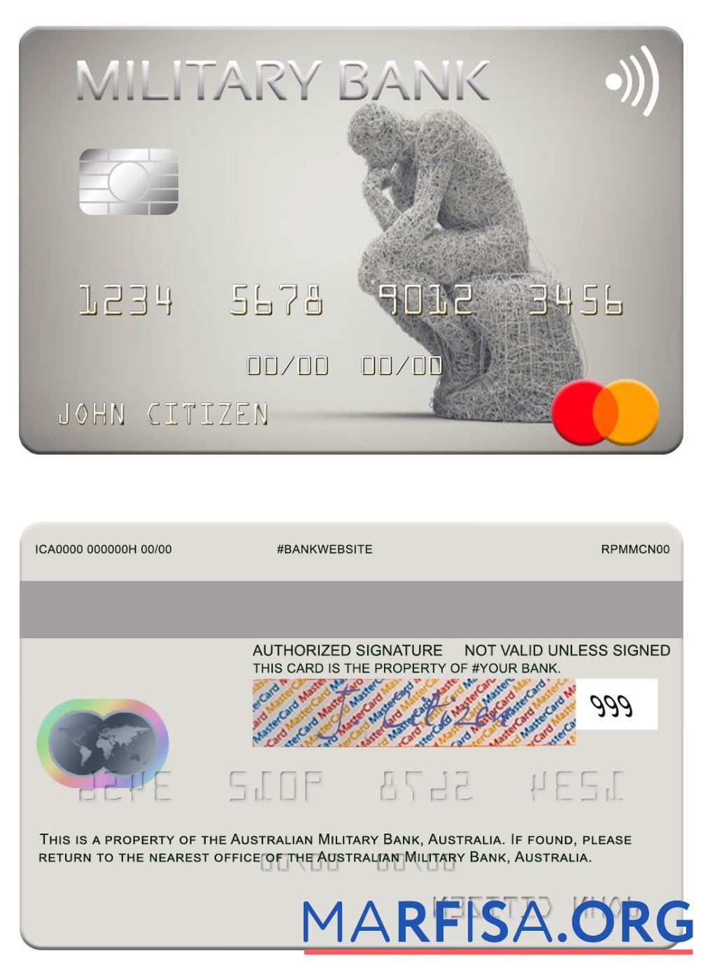 Австралия Australian Military Банковский mastercard шаблон