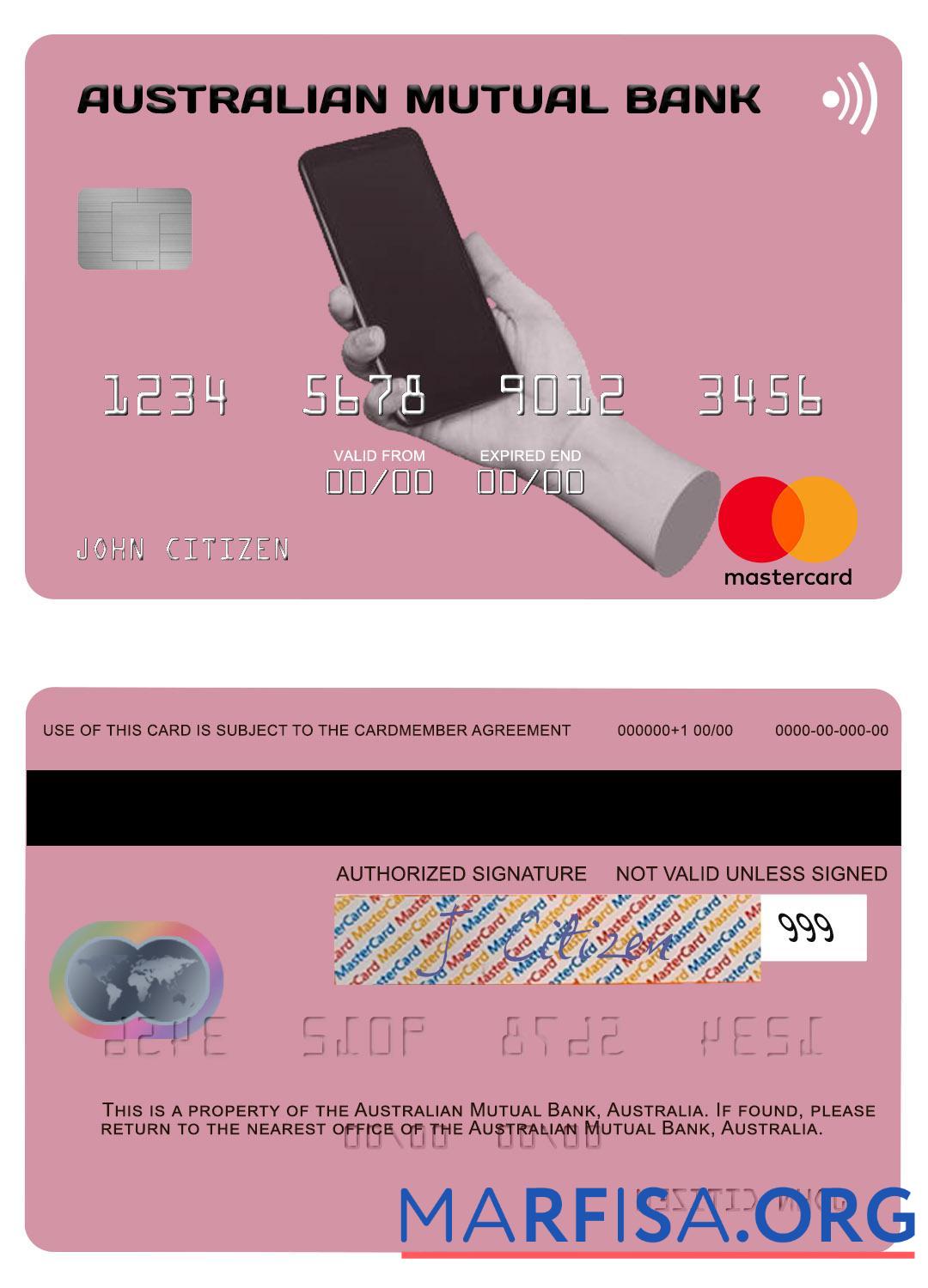 Австралия Australian Mutual Банковский mastercard образец
