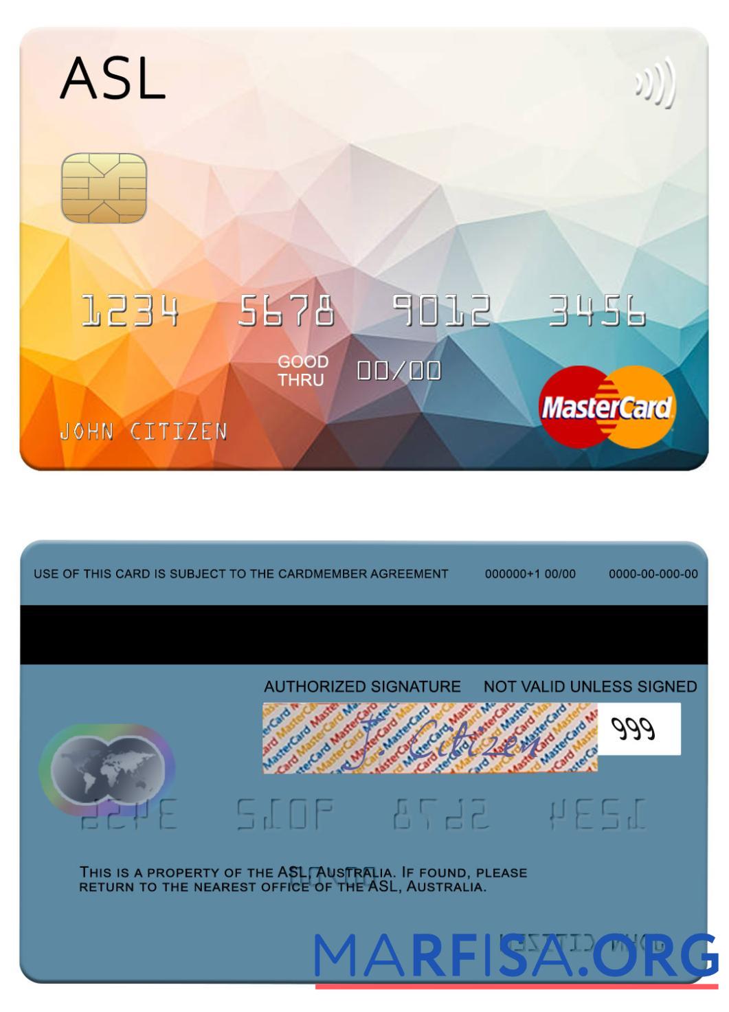 Австралия Australian Settlements Limited (ASL) mastercard шаблон