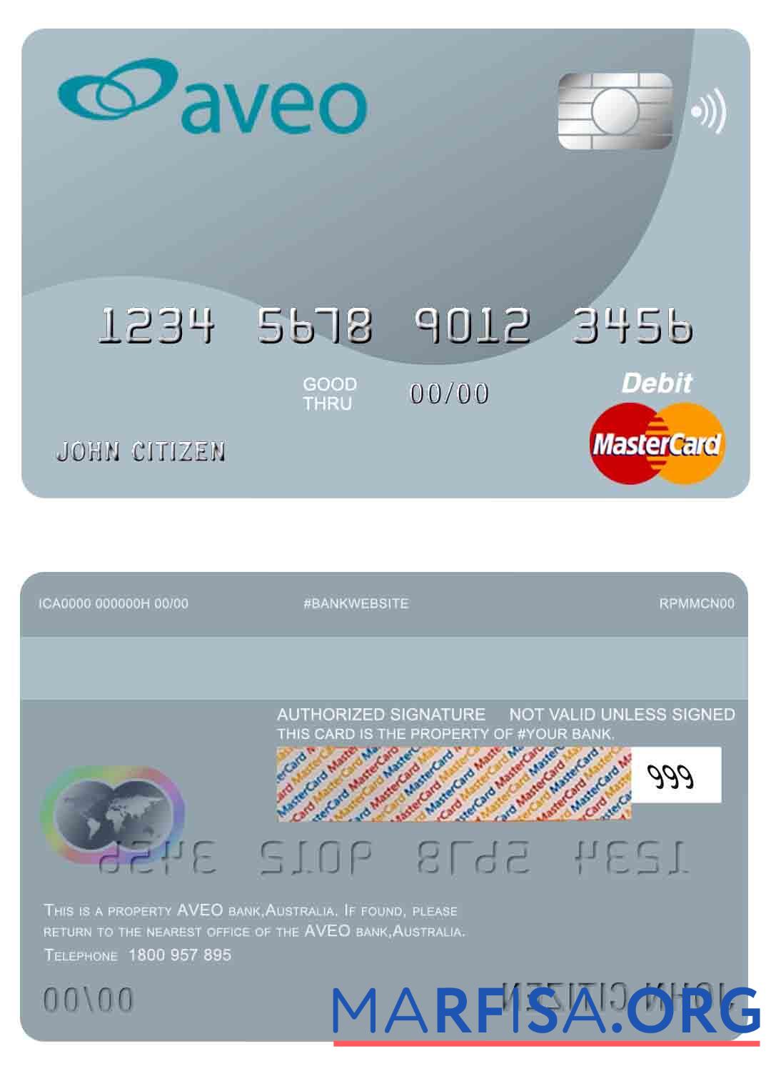 Австралия Aveo Банковский mastercard макет