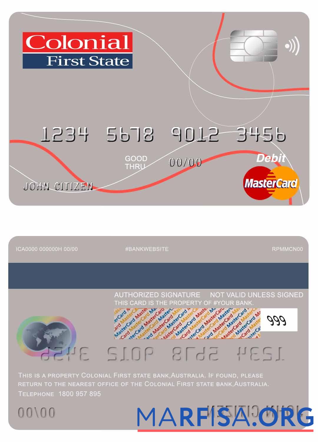 Австралия Colonial First State Банковский mastercard образец