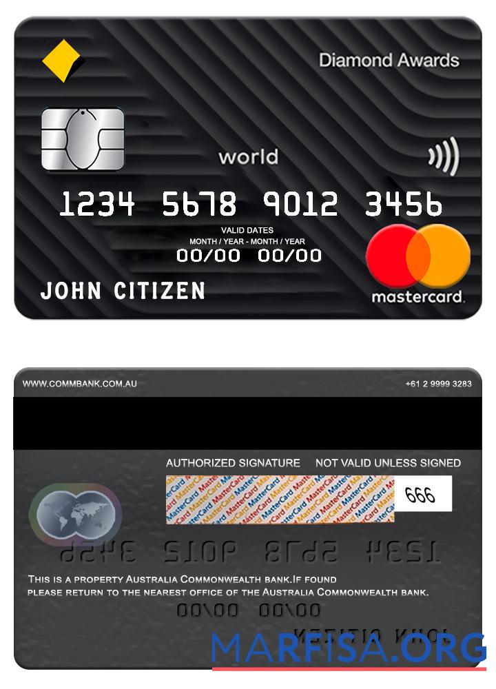 Австралия Commonwealth Банковский mastercard образец