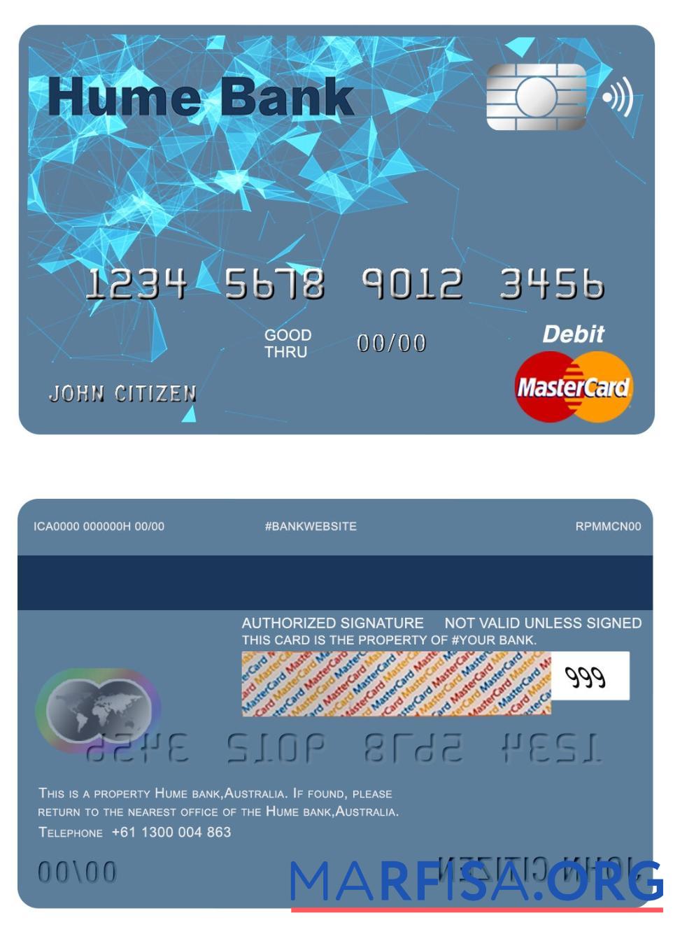 Австралия Hume Банковский mastercard дизайн