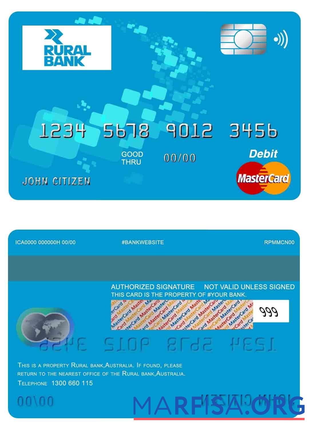 Австралия Rural Банковский mastercard макет
