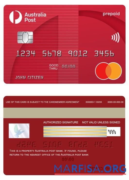 Австралия post Банковский prepaid mastercard образец