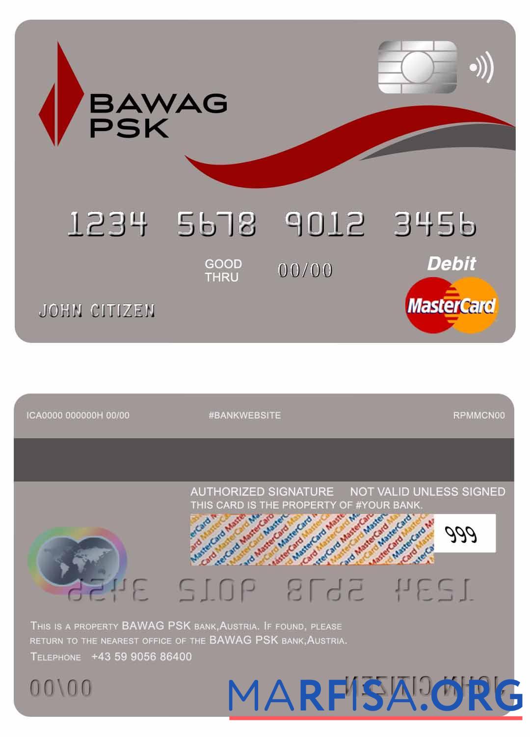 Австрия Bawag PSK Банковский mastercard дизайн