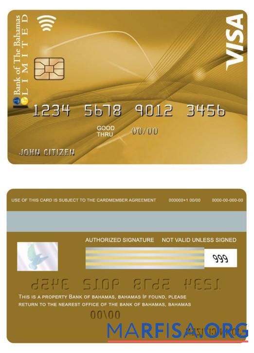 Багамы Банковский of Багамы Виза Gold Карта with BOB My Rewards макет