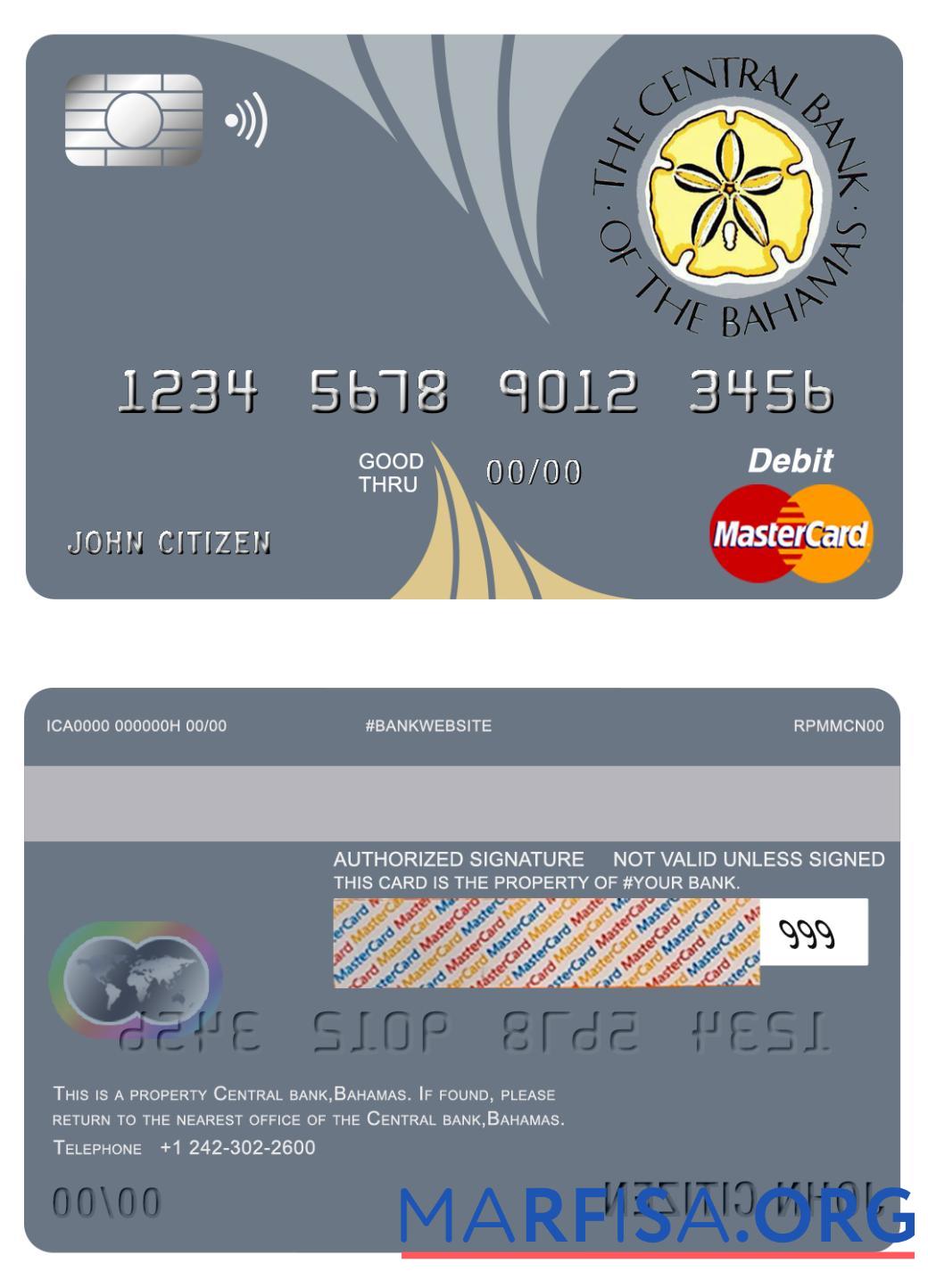 Багамы The Central Банковский mastercard макет