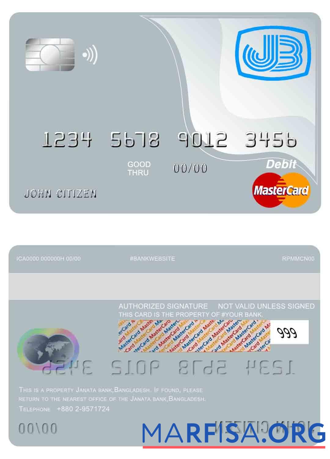 Бангладеш Janata Банковский mastercard образец