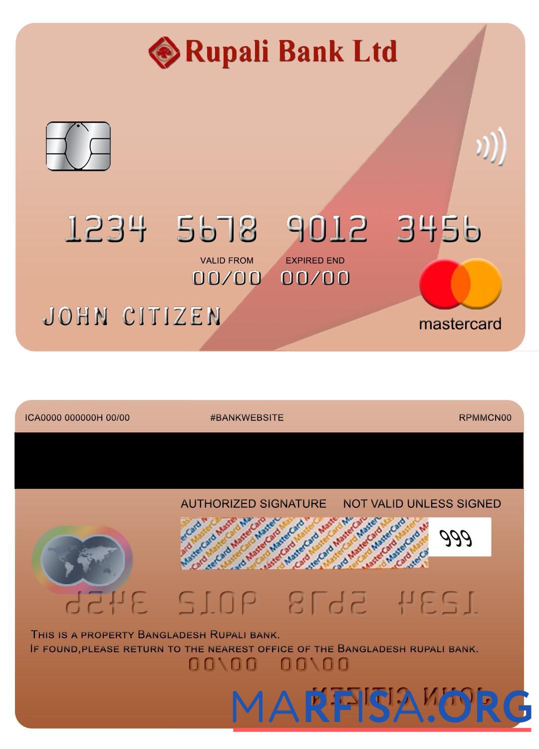 Бангладеш Rupali Банковский,mastercard макет