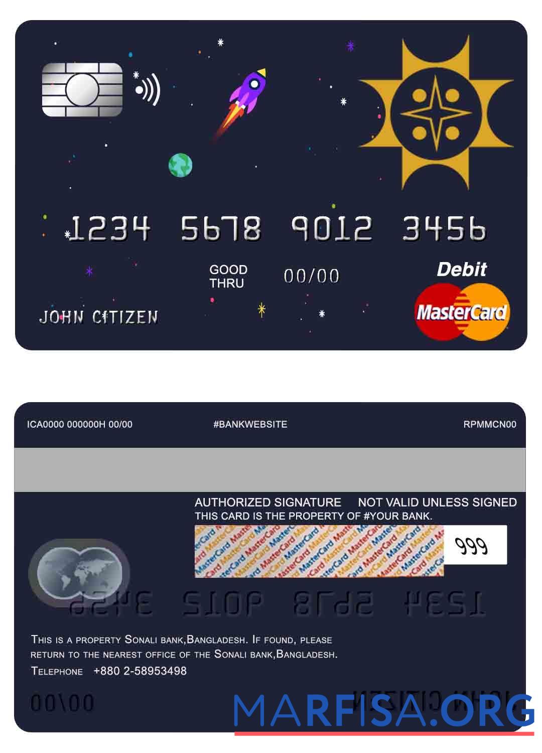 Бангладеш Sonali Банковский mastercard макет