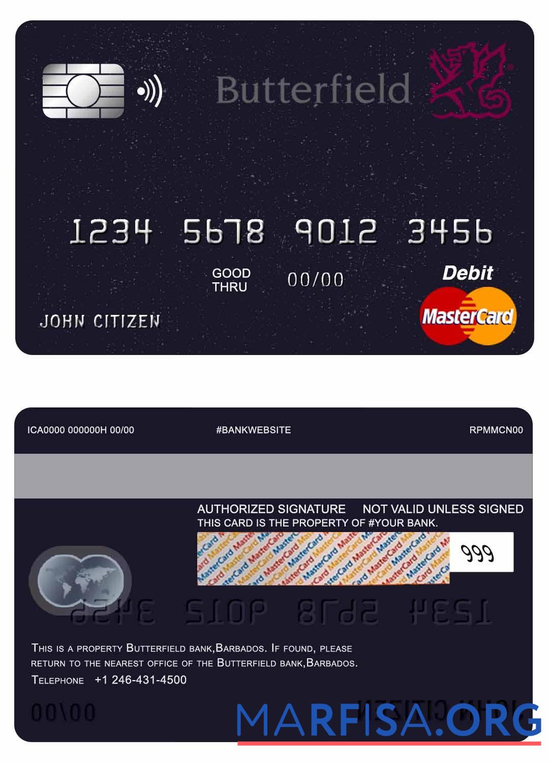 Барбадос Butterfield Банковский mastercard Дебет Карта предпросмотр