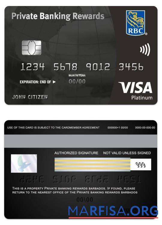 Барбадос Private Bankking Rewards Виза platinum black Карта дизайн