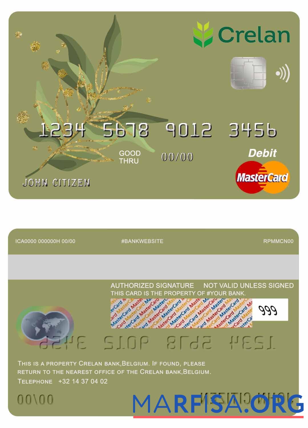 Бельгия Crelan Банковский mastercard Дебет Карта дизайн