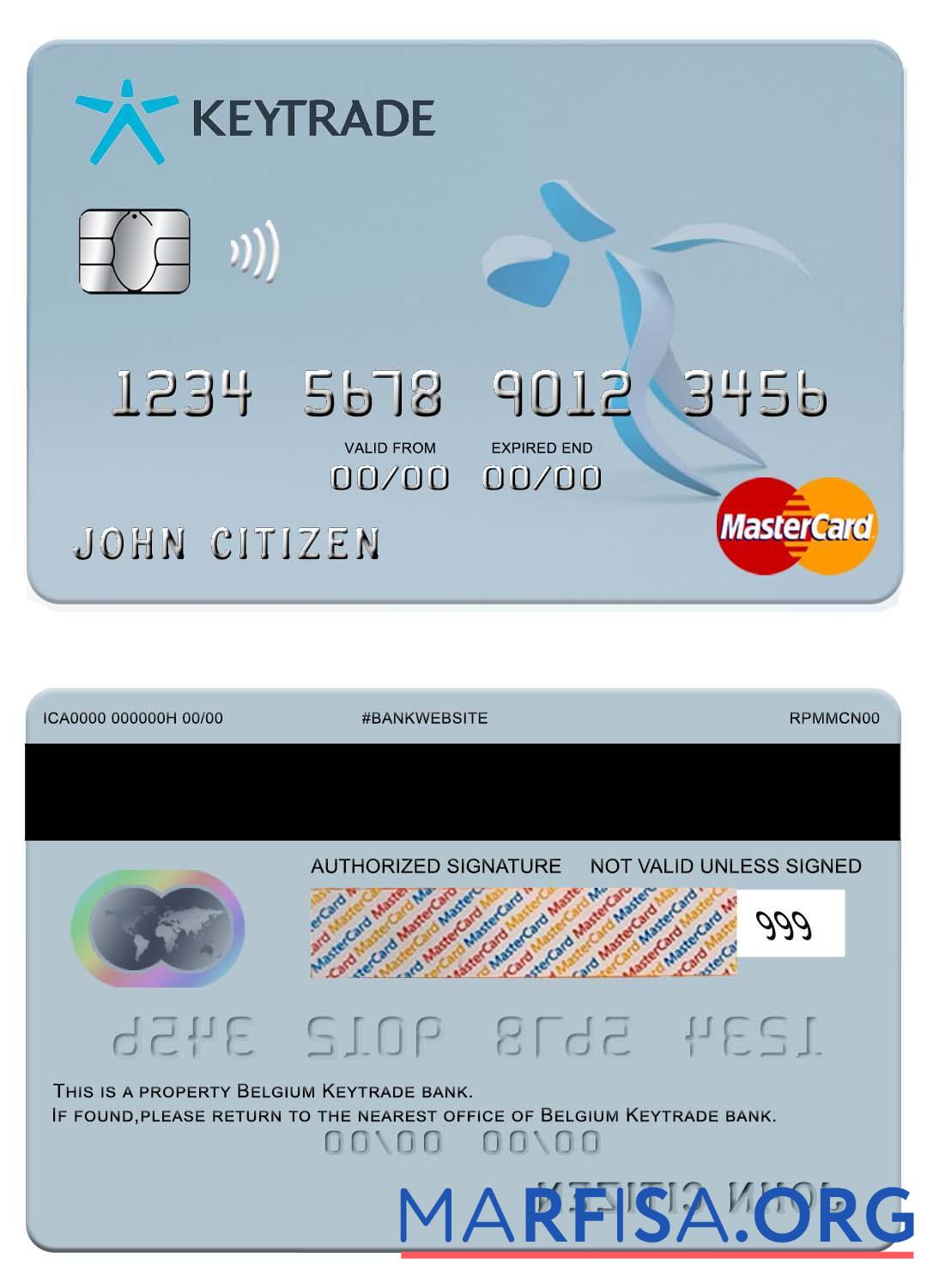 Бельгия Keytrade Банковский mastercard дизайн
