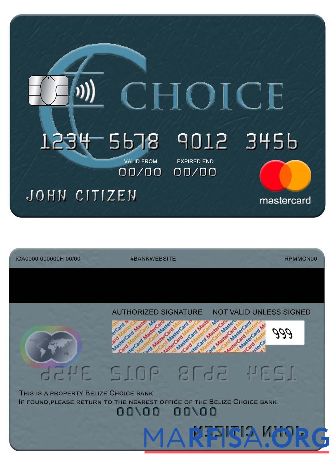 Белиз Choice Банковский mastercard дизайн