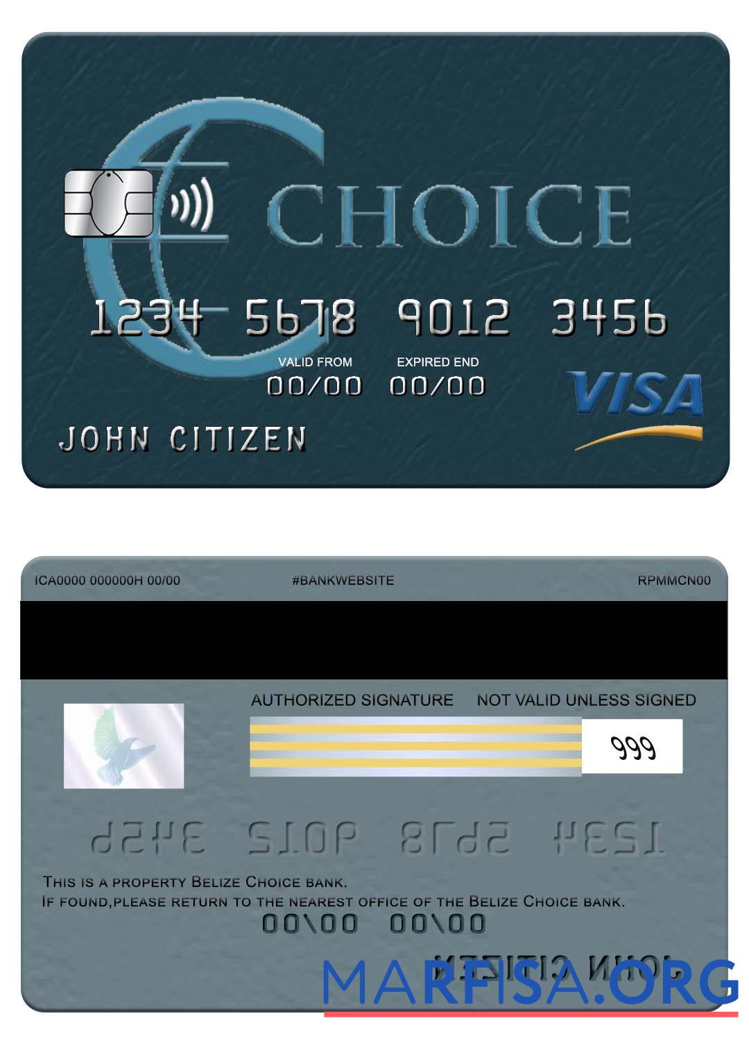 Белиз Choice Банковский Виза Карта образец