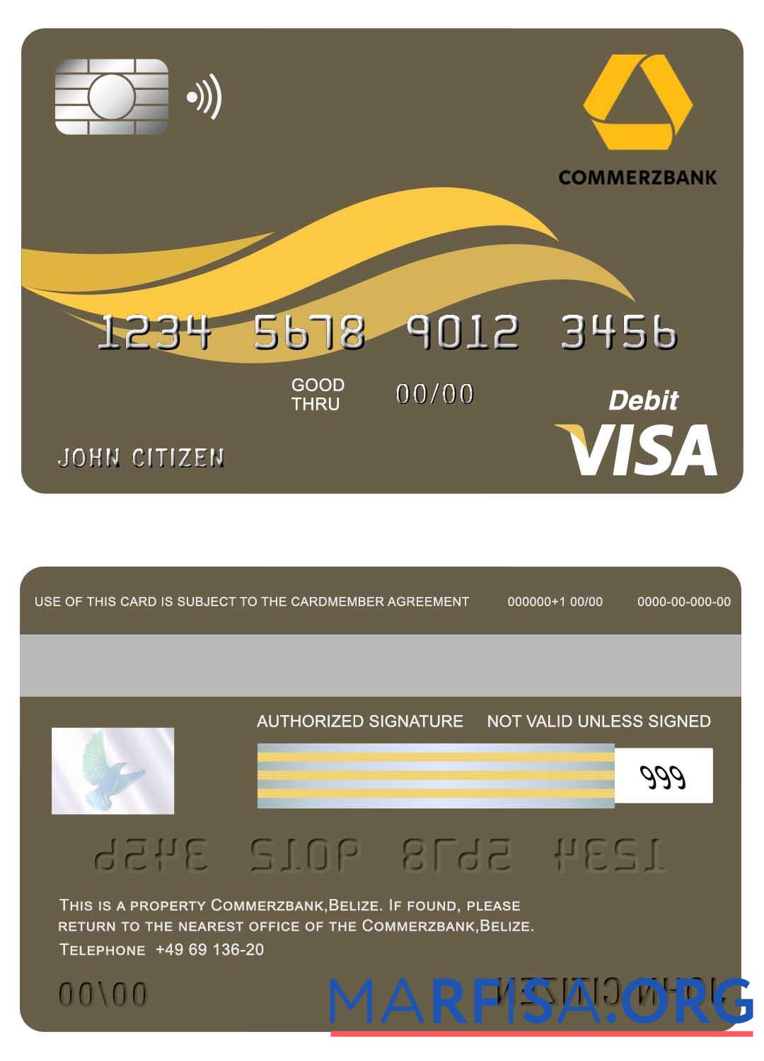 Белиз Commerzbank Виза Карта дизайн