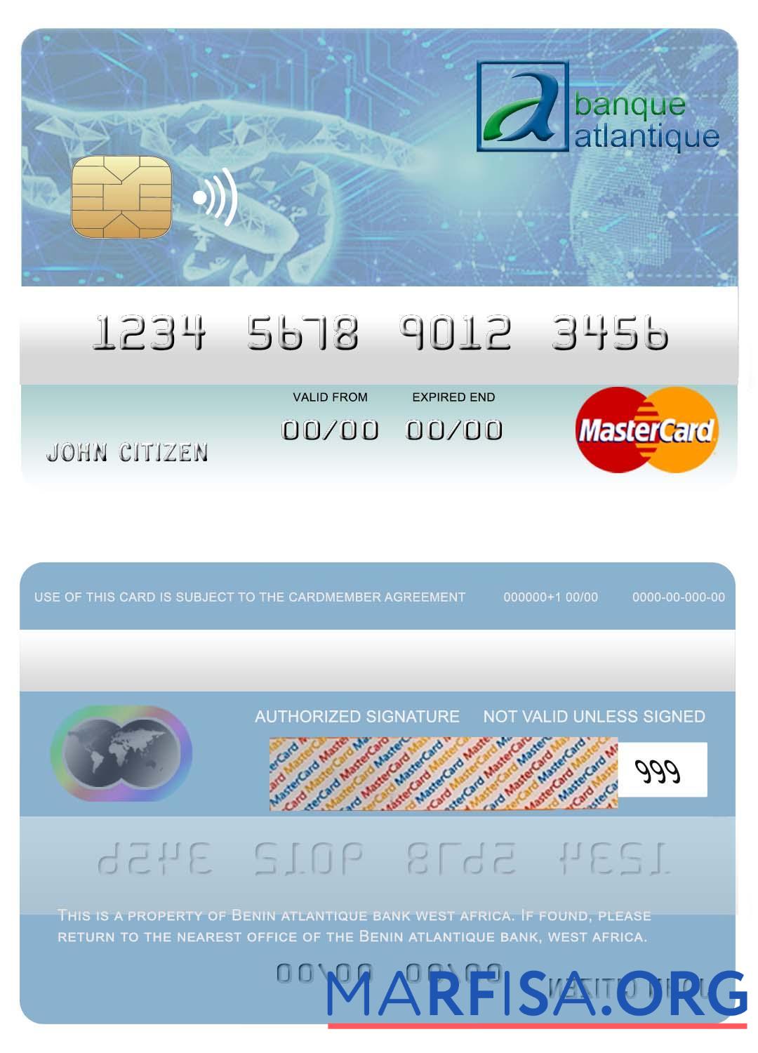 Бенин Atlantique Банковский mastercard дизайн