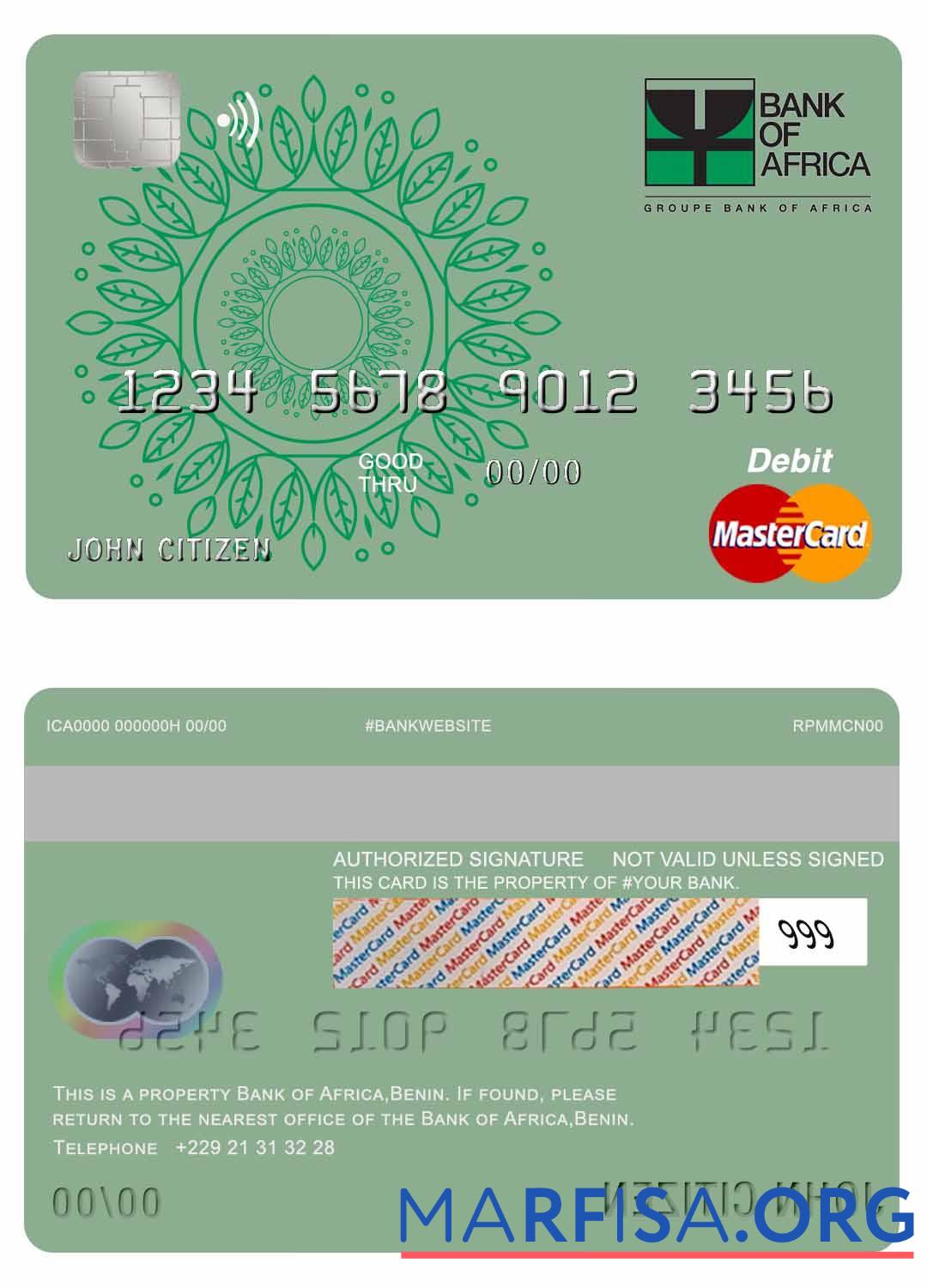 Бенин Банковский of Africa mastercard макет