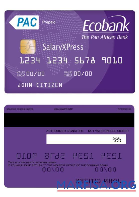 Бенин Ecobank salaryxpress prepaid Карта макет