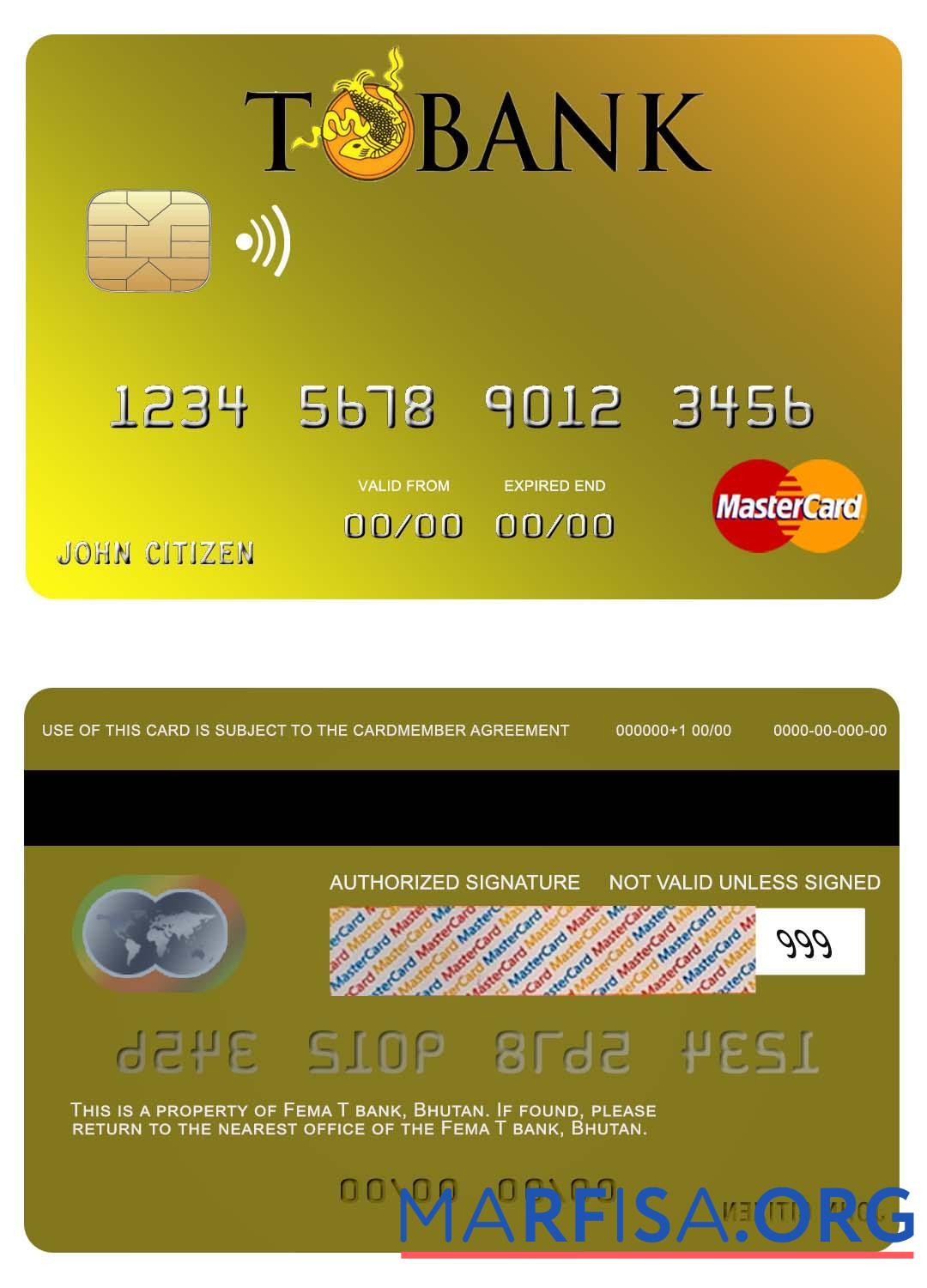 Бутан T Банковский mastercard образец
