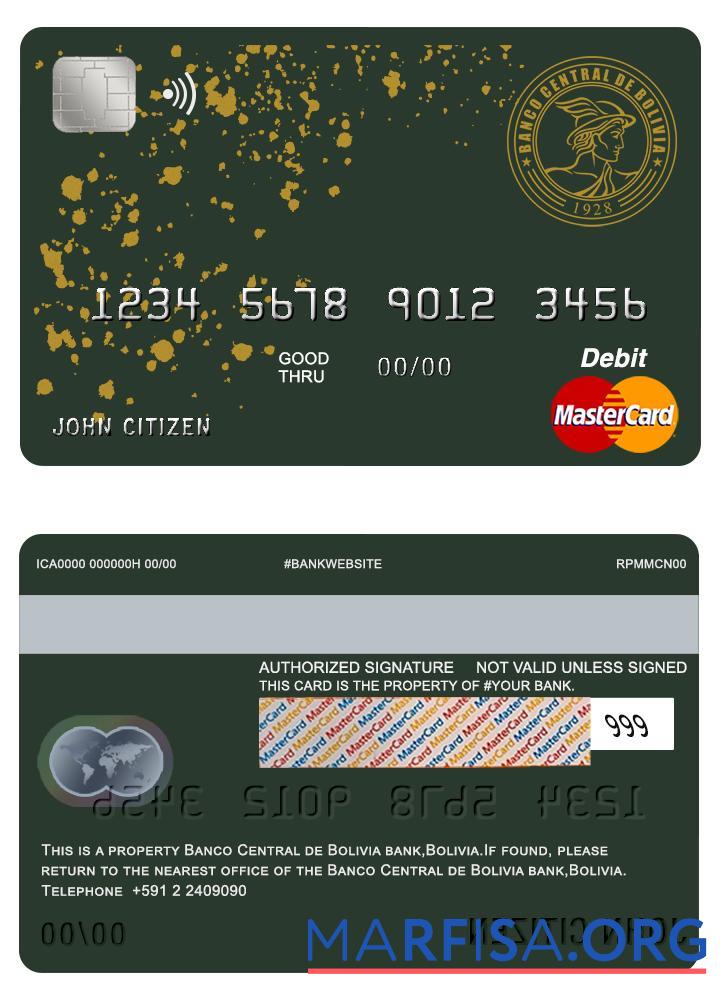 Боливия Banco central de Боливия Банковский master Карта шаблон