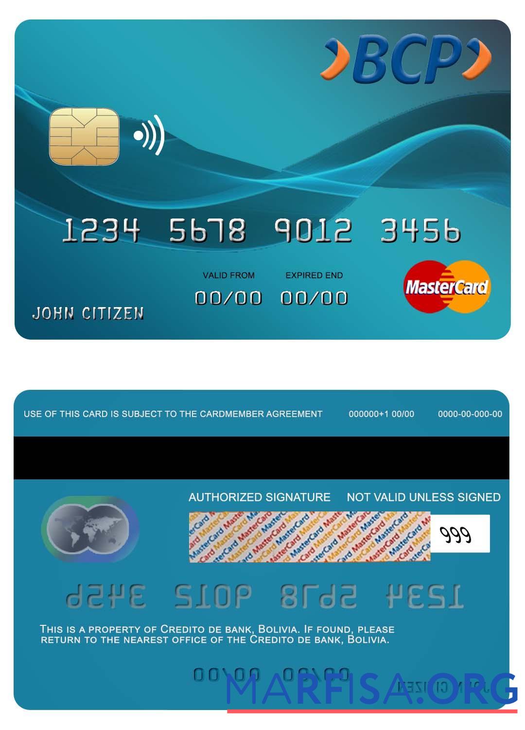 Bolovia Credito Банковский mastercard шаблон