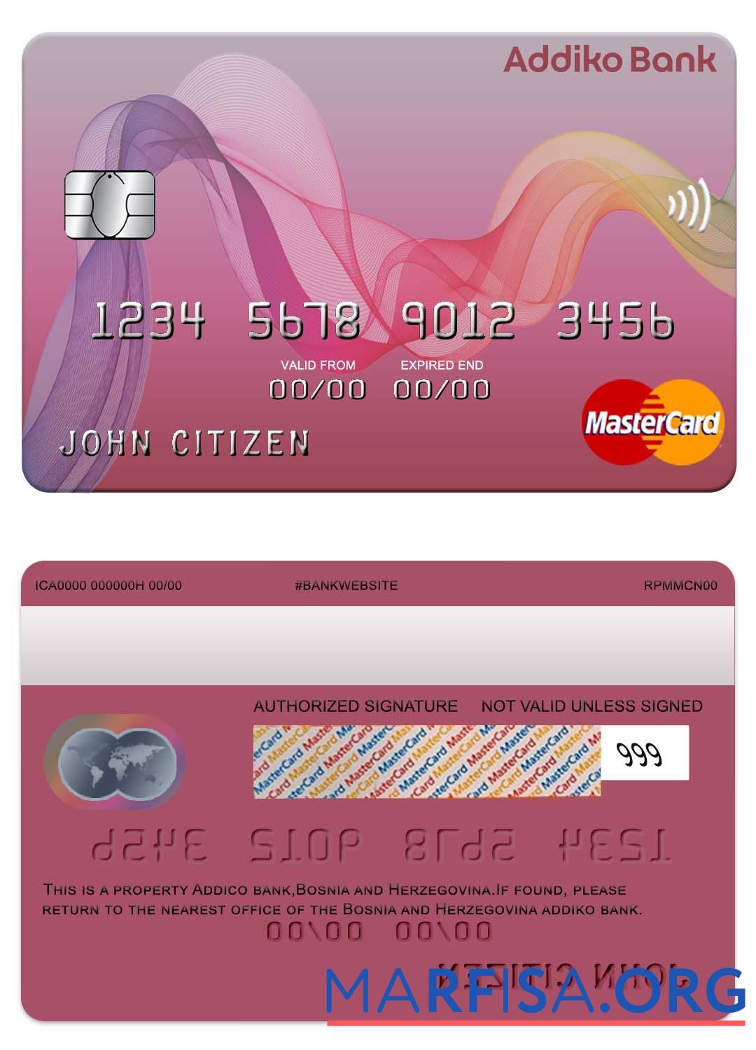 Босния и Герцеговина Addiko Банковский mastercard дизайн