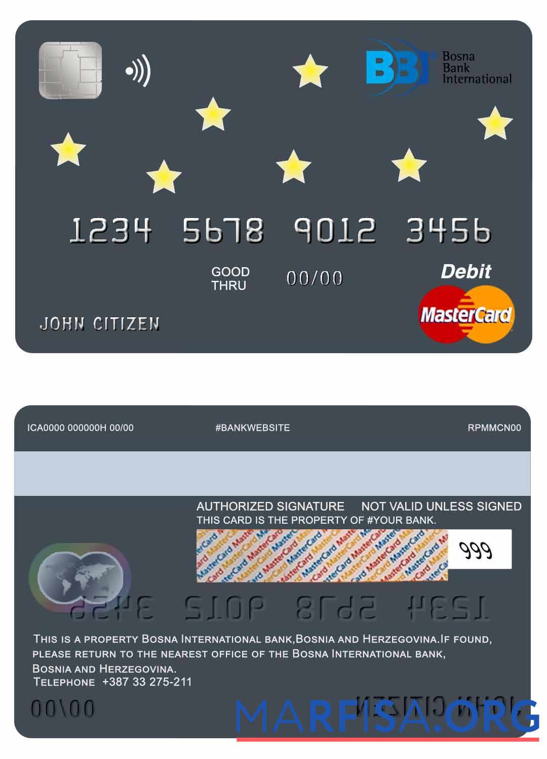 Босния и Герцеговина Bosna International Банковский mastercard макет