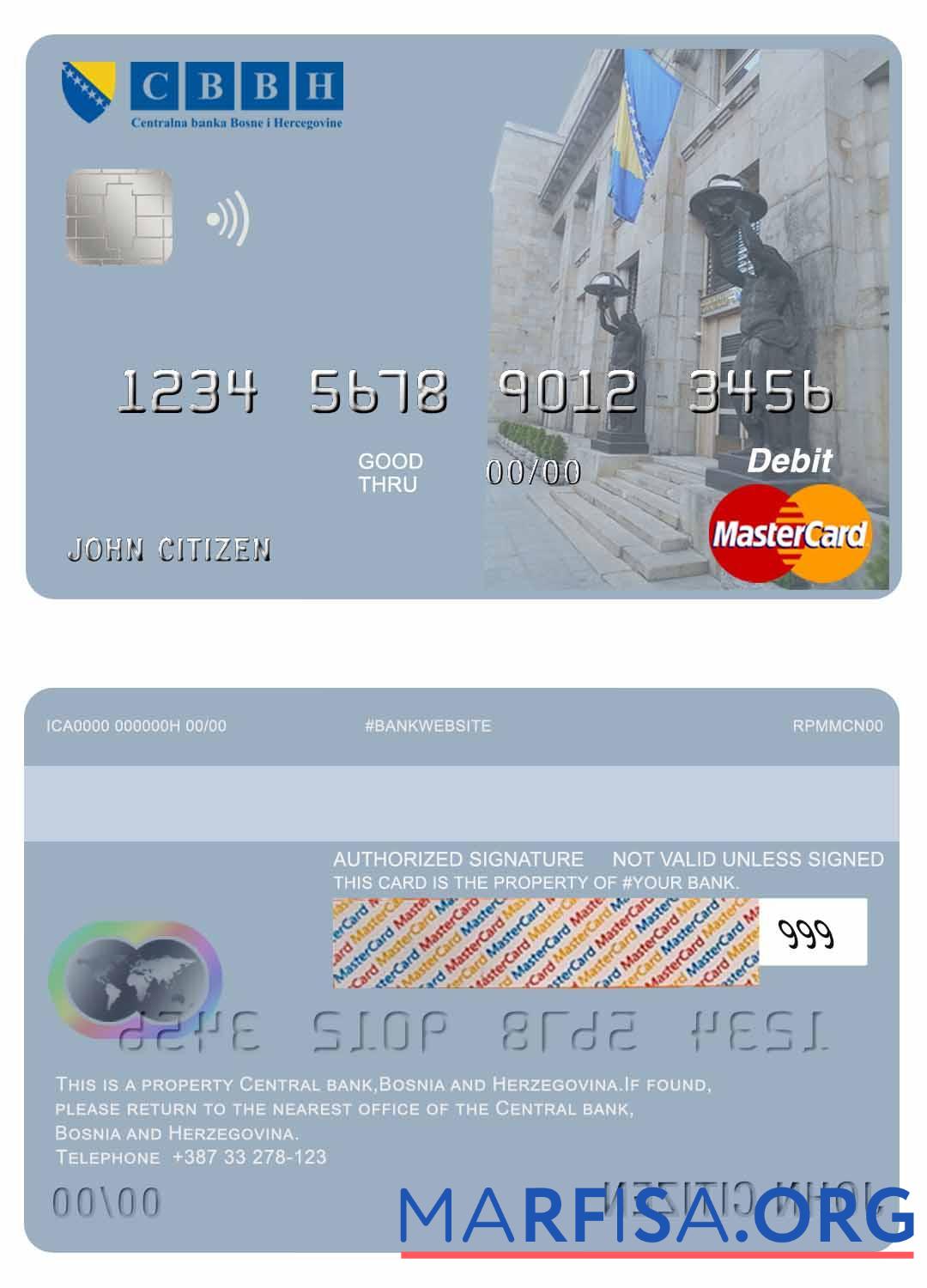 Босния и Герцеговина Central Банковский mastercard макет