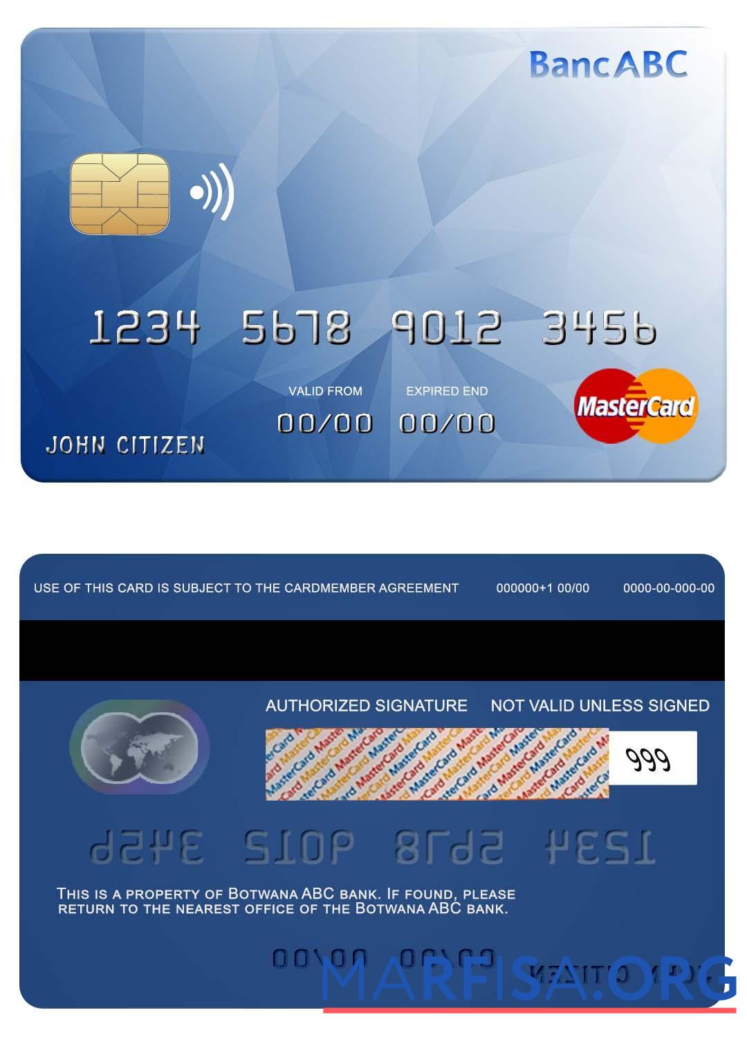 Bostwana ABC Банковский mastercard макет