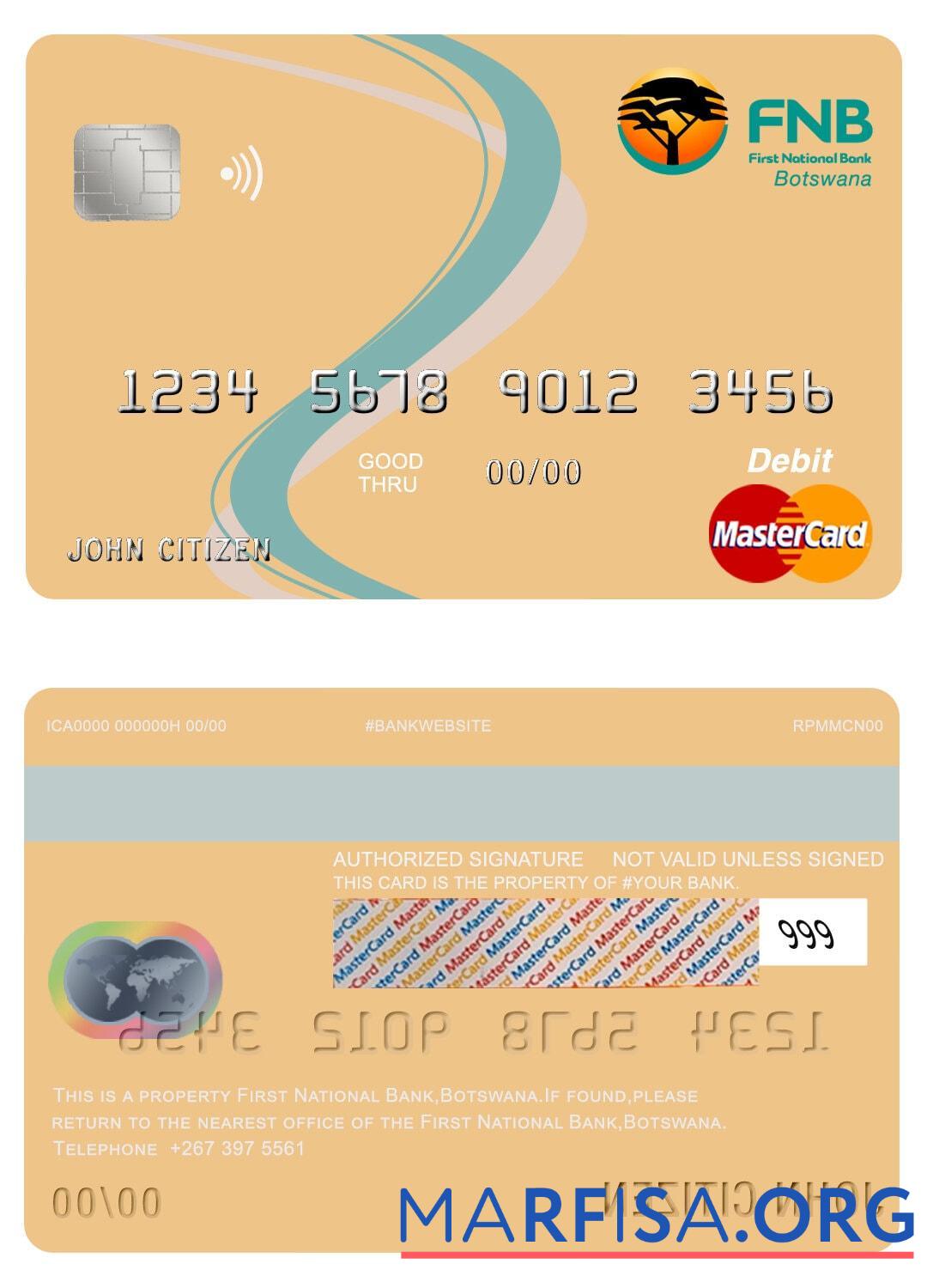 Ботсвана First национальный Банковский mastercard шаблон