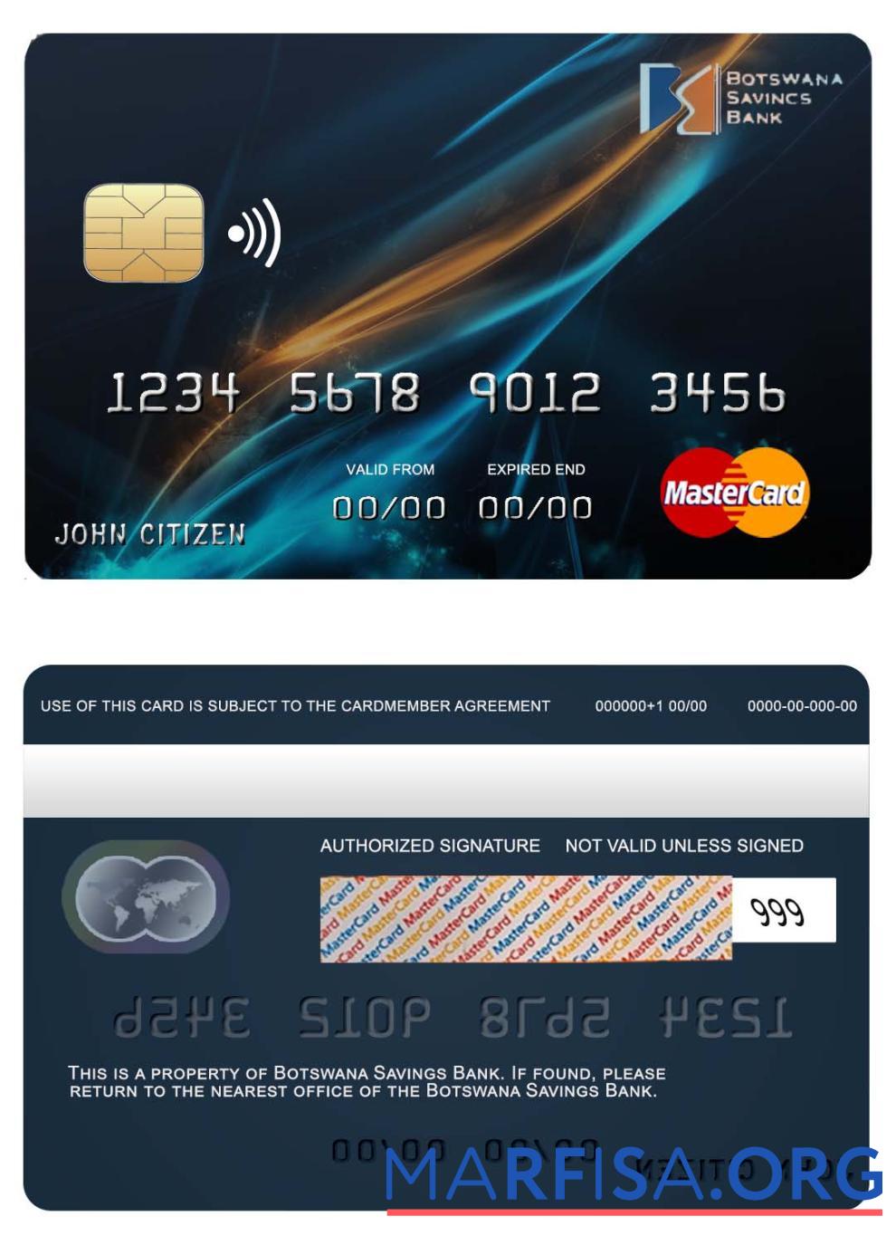 Ботсвана Savings Банковский mastercard макет
