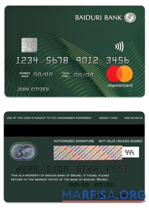 Бруней Baiduri Банковский стандартный Кредит Mastercard макет