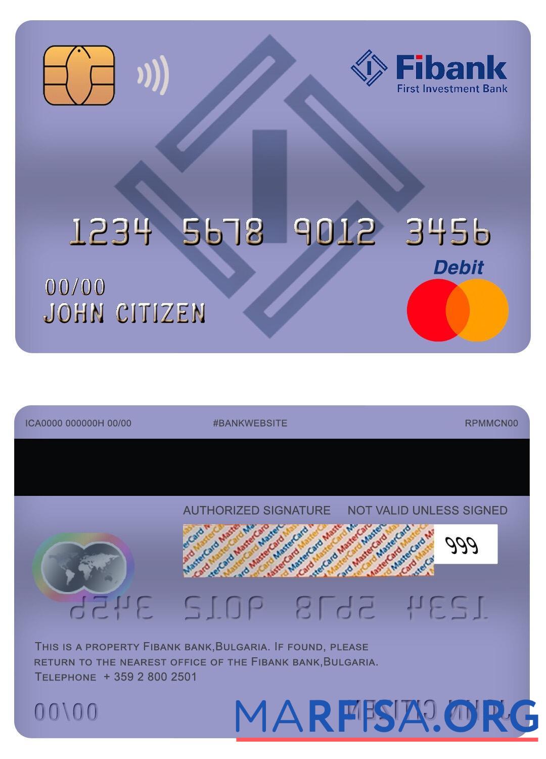 Болгария Fibank Банковский master Дебет Карта образец