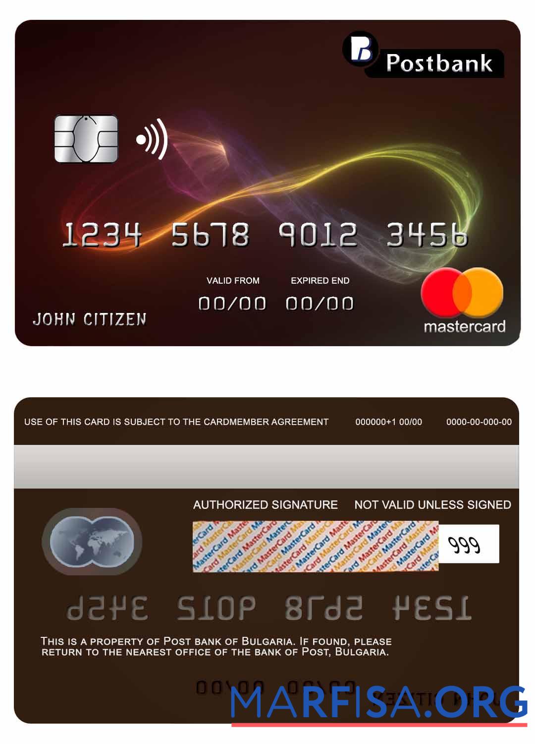Болгария Post Банковский mastercard образец