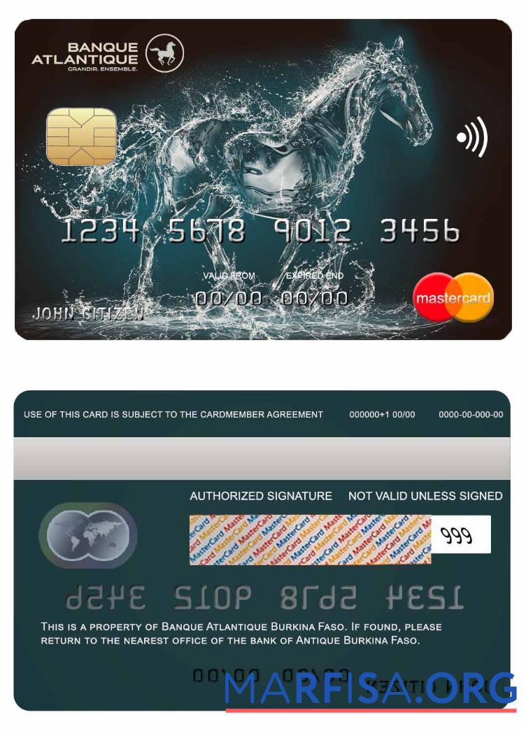 Буркина-Фасо Atlantique Банковский mastercard макет