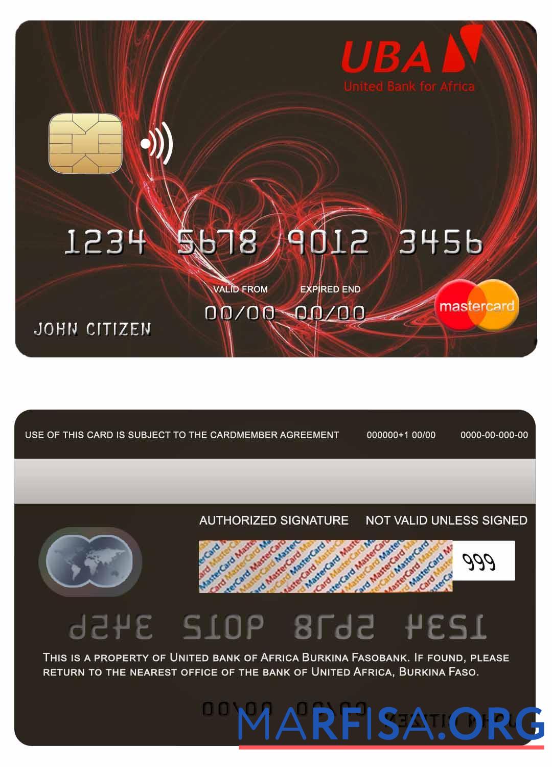 Буркина-Фасо United Банковский Africa mastercard образец