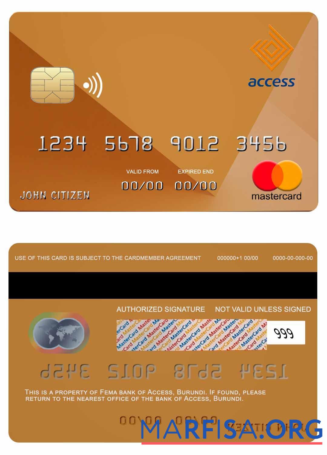 Бурунди Access Банковский mastercard образец