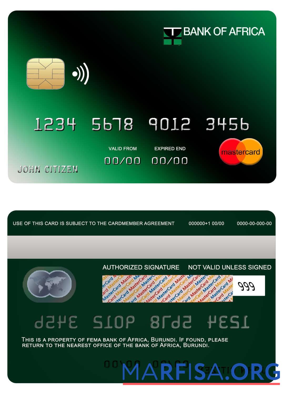 Бурунди Africa Банковский mastercard предпросмотр