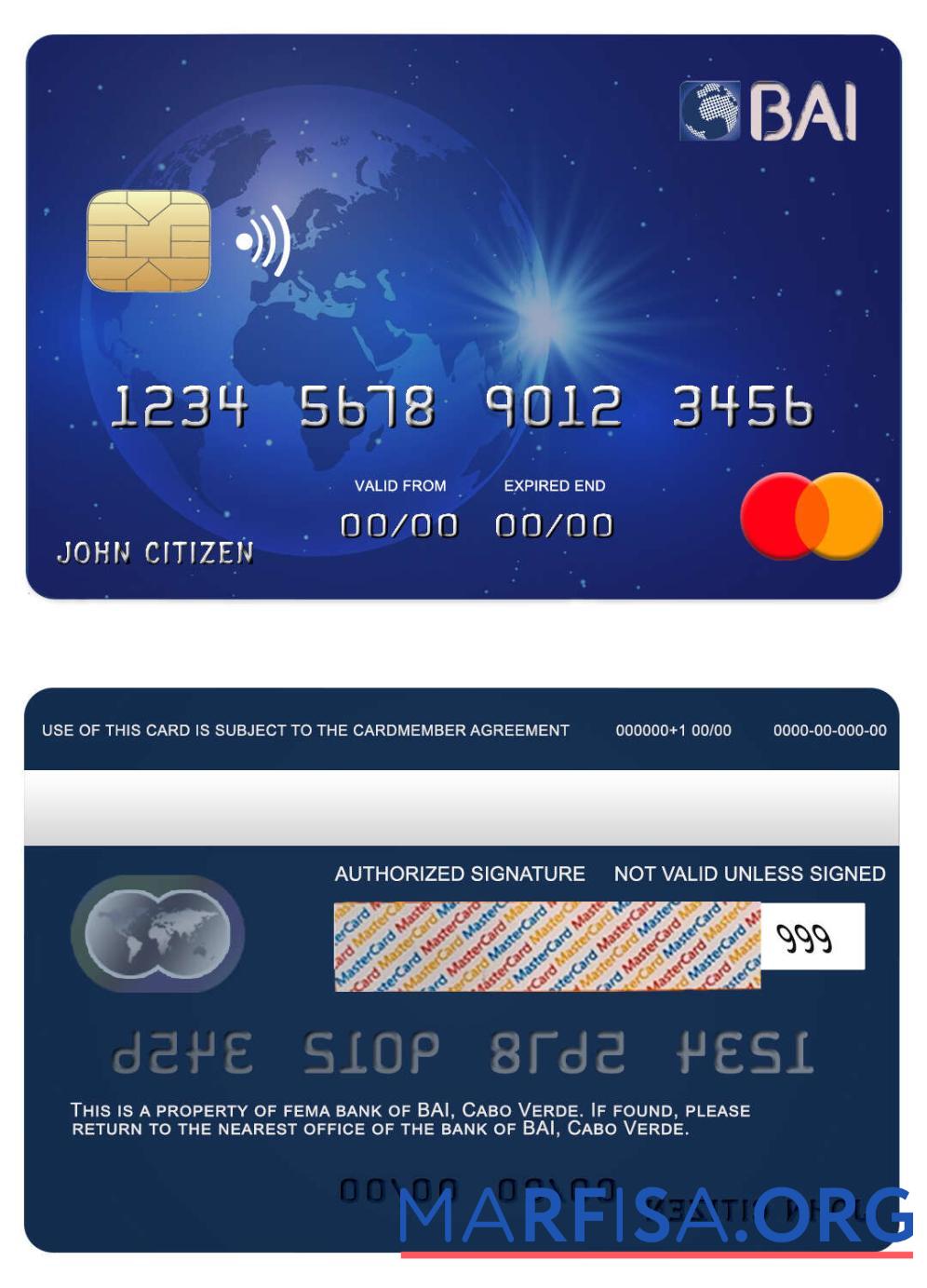 Кабо-Верде BAI Банковский mastercard образец
