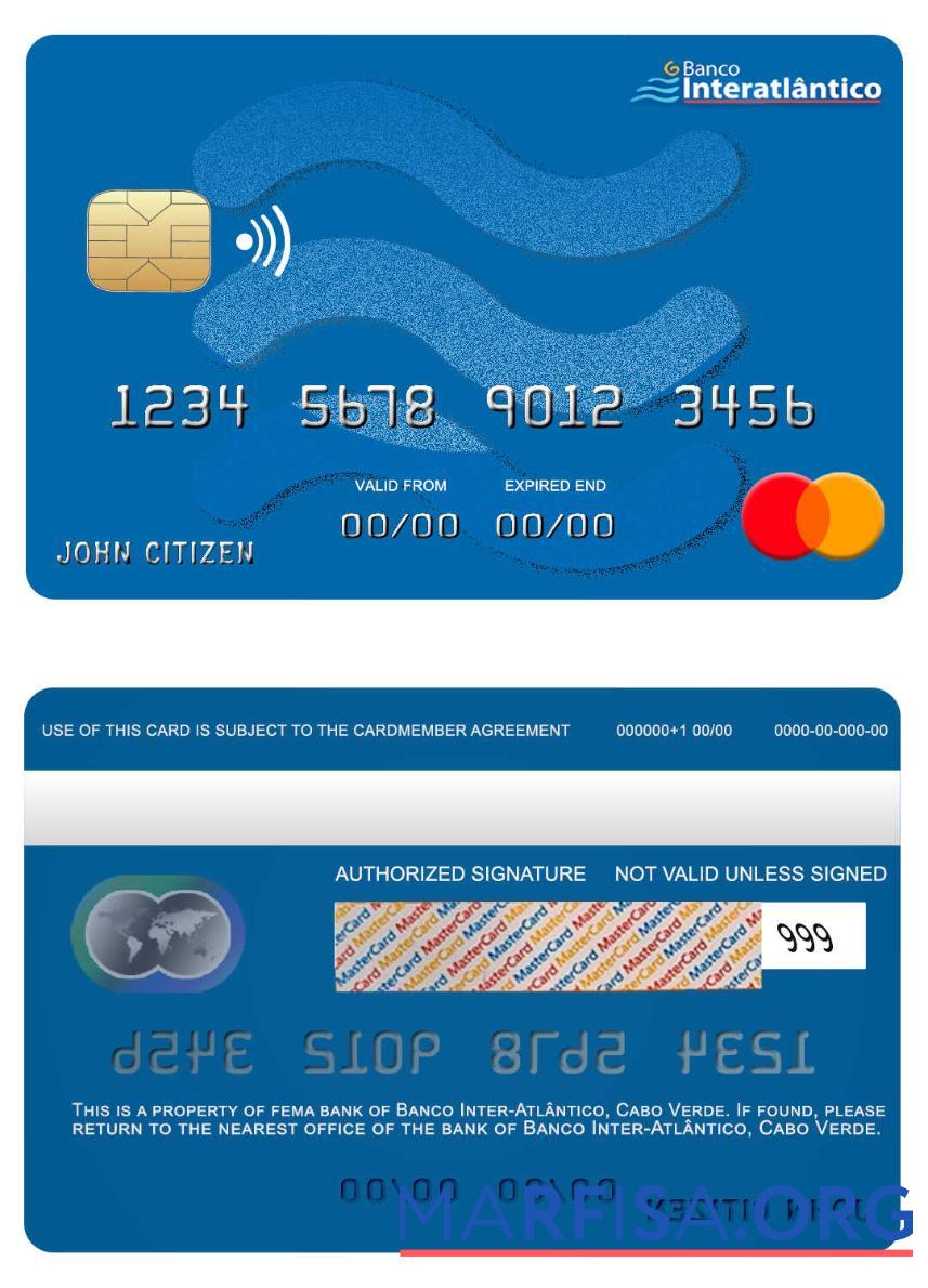 Кабо-Верде Banco Inter Atla╠éntico Банковский mastercard шаблон