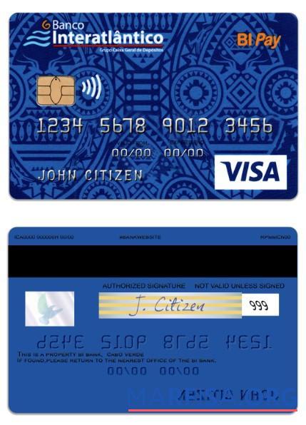 Кабо-Верде Banco Interatlantico Банковский BI Pay Виза Карта макет