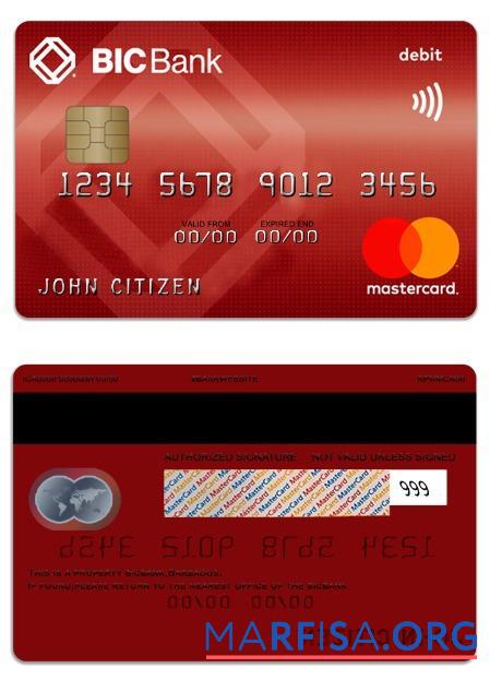 Камбоджа BICBank Дебет mastercard шаблон