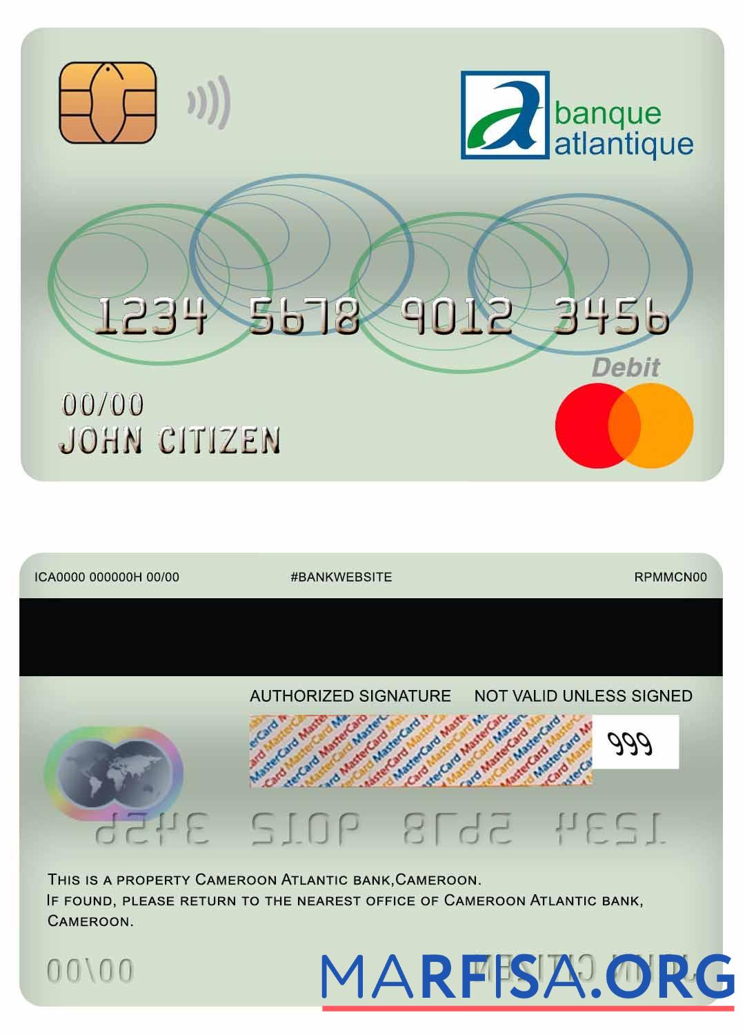Камерун Atlantic Банковский mastercard Дебет Карта предпросмотр